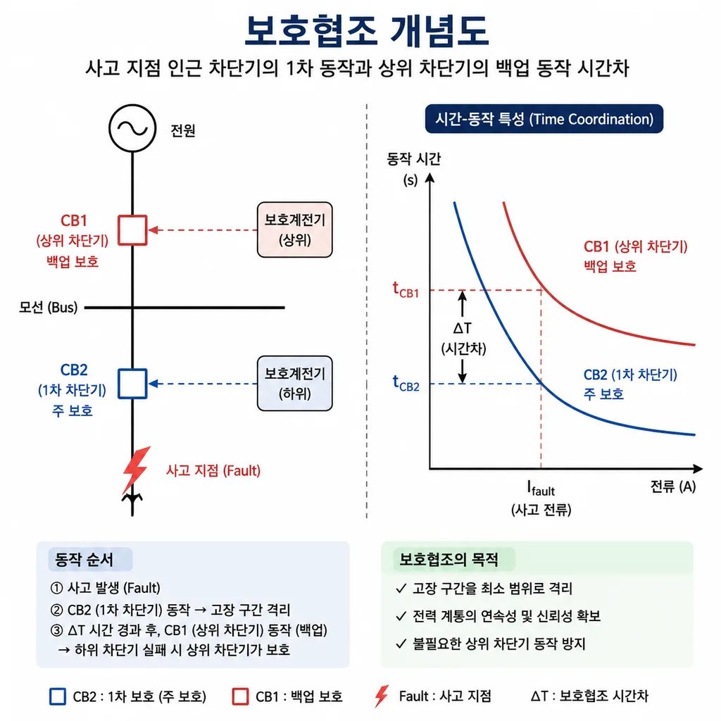 변전소 보호협조와 차단기 선택차단 개념도