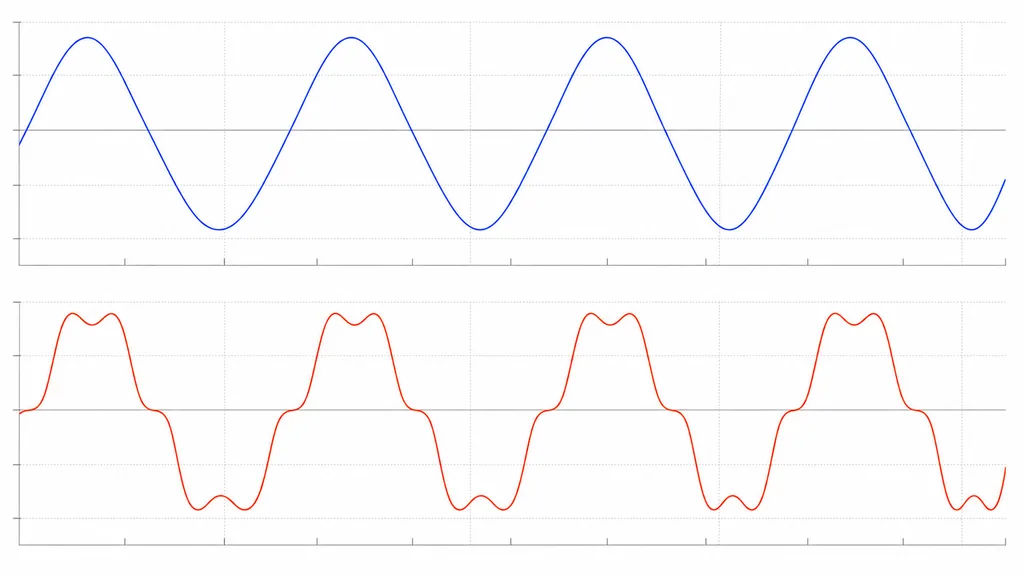 60Hz 기본파와 고조파가 합성된 왜곡 전류 파형